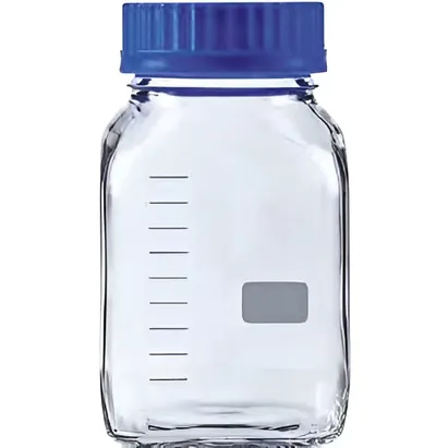 Frasco de vidrio con tapa plástica azul