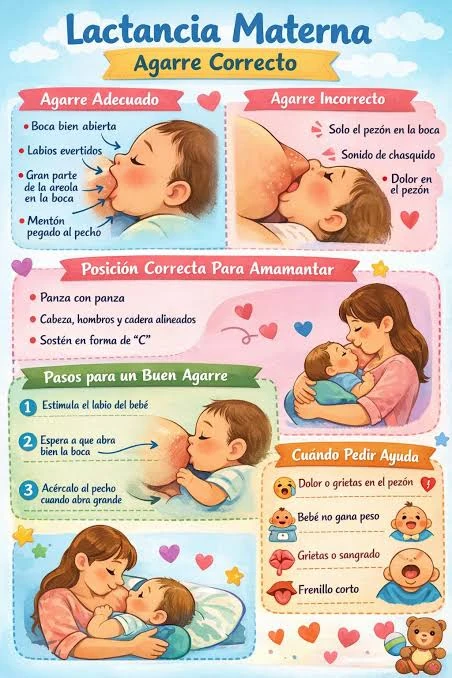 Infografía: Lactancia materna, agarre correcto. Se puede ampliar